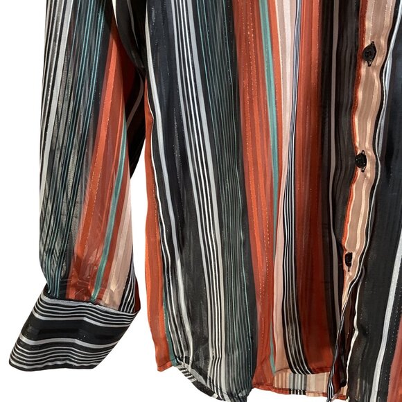 Undra Celeste Sheer Button-Up Shirt Sz S Striped Classic Business Career - Picture 4 of 9